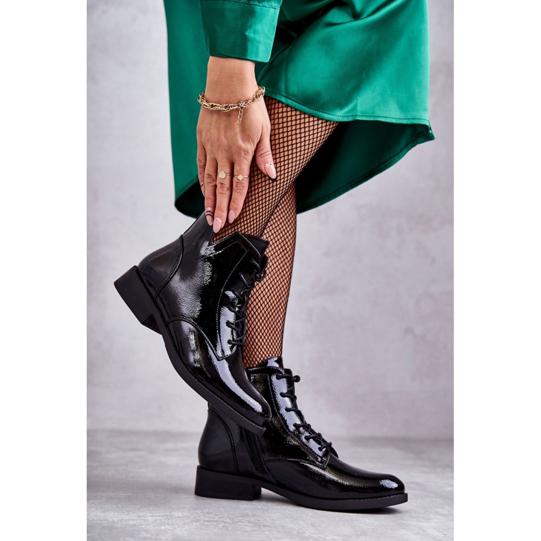 S.Barski Klassische Lackstiefel Damen-Jodhpurstiefelette Bello schwarz 1