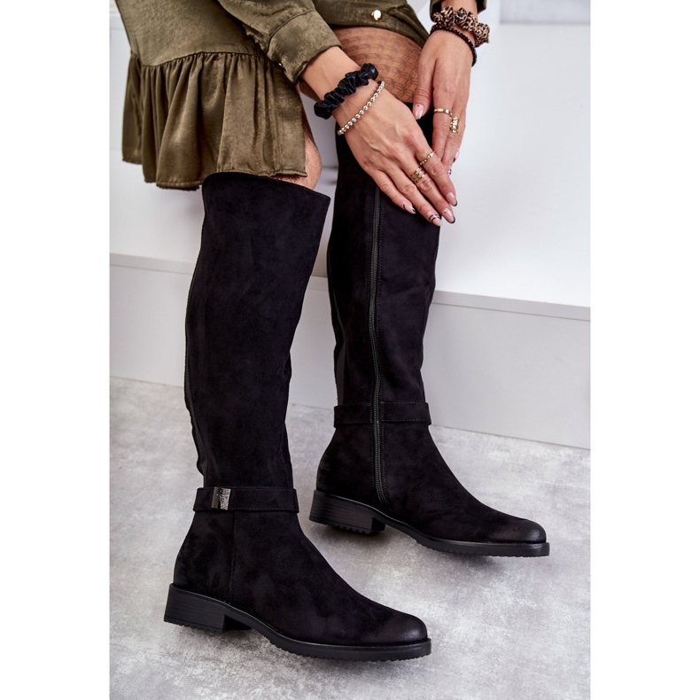 Vinceza Damenstiefel aus Wildleder mit flachem Absatz Schwarz Henrike 1