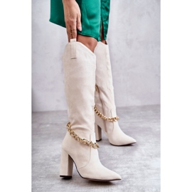 PG1 Warme Damen-Wildlederstiefel mit einer Kette in Hellbeige-Jasmin 1