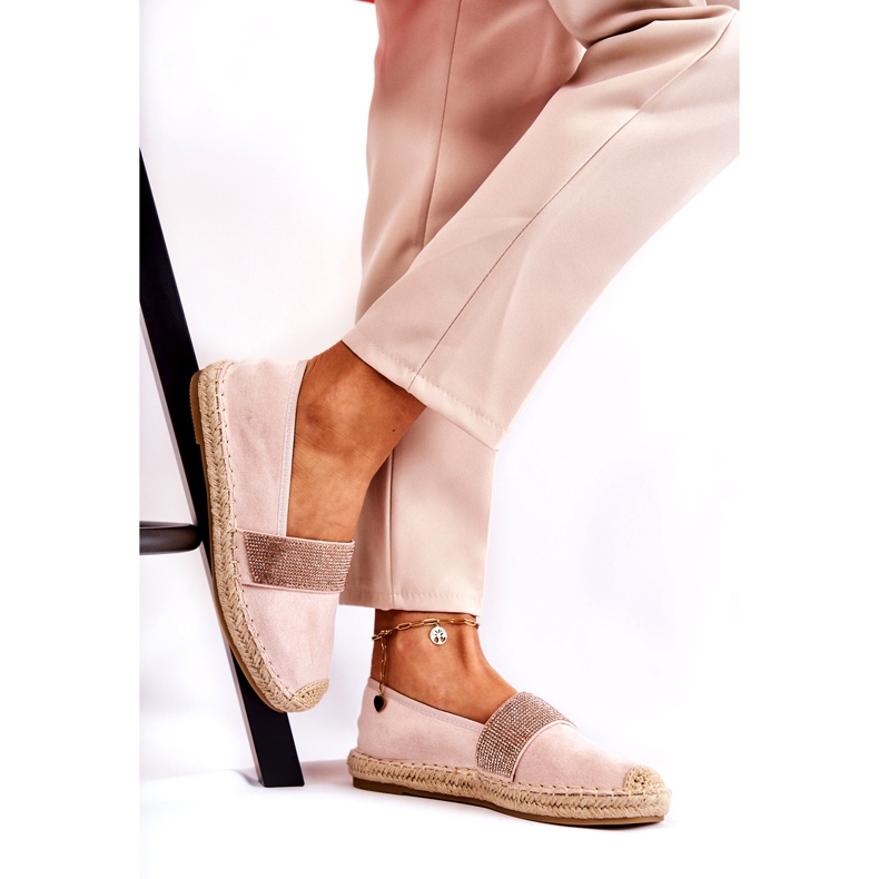 Damen-Slip-On-Espadrilles mit rosafarbenen Zirkonias 1