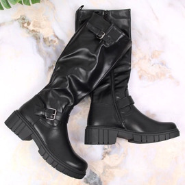 Jezzi Schwarze Damenstiefel mit verstellbarer Schnalle Vinceza 1