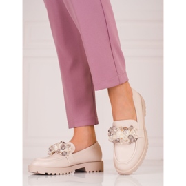 Shelovet Damen-Wildleder-Loafer mit beigen Kristallen 1