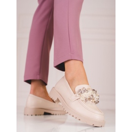 Shelovet Damen-Wildleder-Loafer mit beigen Kristallen 2