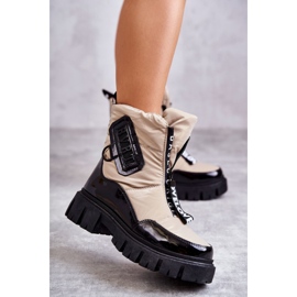 PM1 Beige und schwarze warme Schneestiefel für Damen mit Reißverschluss Marit 2