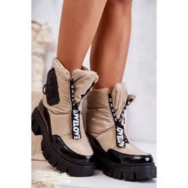 PM1 Beige und schwarze warme Schneestiefel für Damen mit Reißverschluss Marit 1