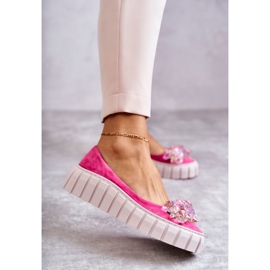 PA2 Wildleder-Ballerinas auf Plattform mit fuchsiafarbenem Ladette-Ornament rosa 1