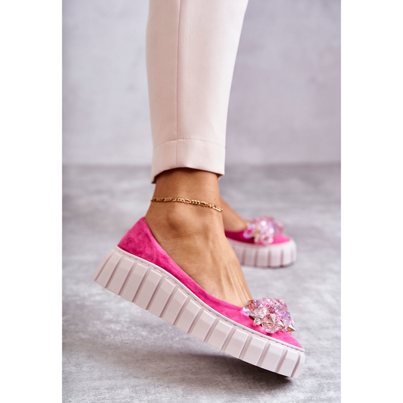 PA2 Wildleder-Ballerinas auf Plattform mit fuchsiafarbenem Ladette-Ornament rosa 1