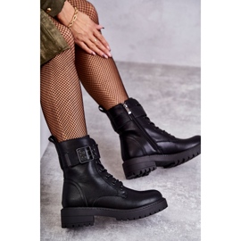 PJ1 Schwarze Firmina-Schnürstiefel mit flachem Absatz für Damen 1