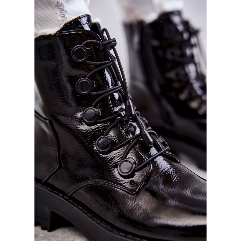 PJ1 Warme, lackierte Damenstiefel mit geripptem schwarzem Helia 2