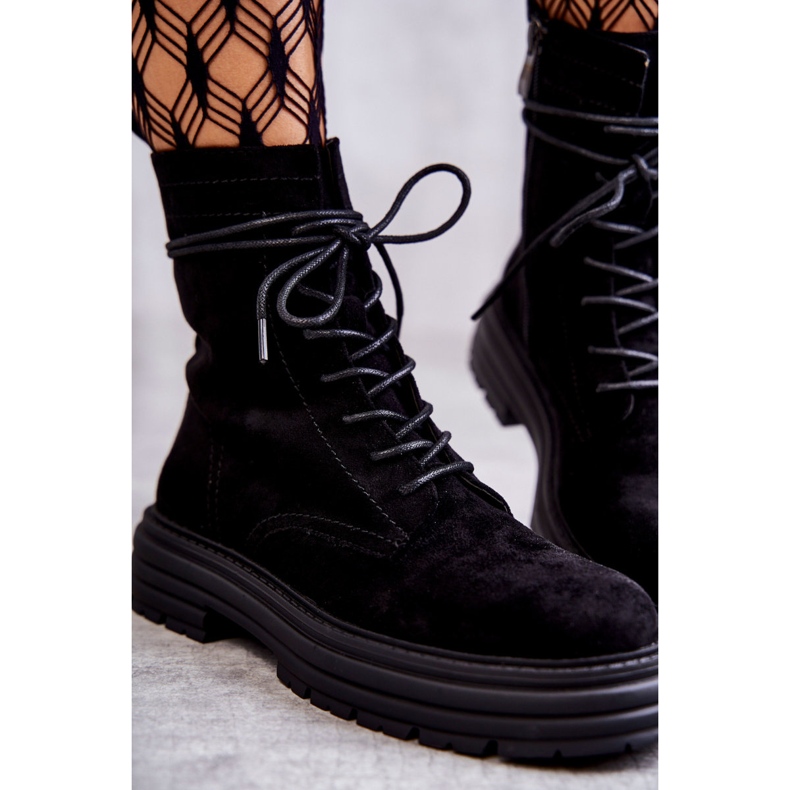 S.Barski Damen Wildlederstiefel Gebunden Schwarz Afra 2