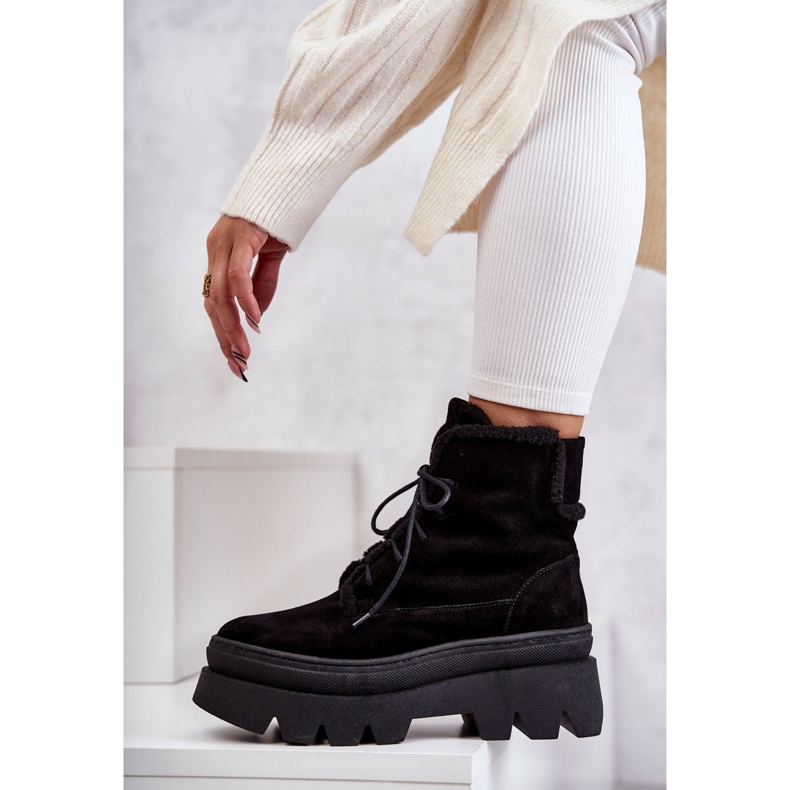 Wildleder Warme Schnürstiefel Schwarz Elisabeth 1