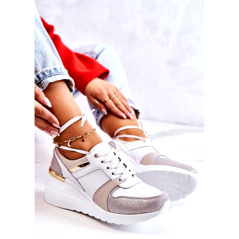 S.Barski Sportschuhe aus Leder auf einem weißen und grauen Rayana-Keil 3