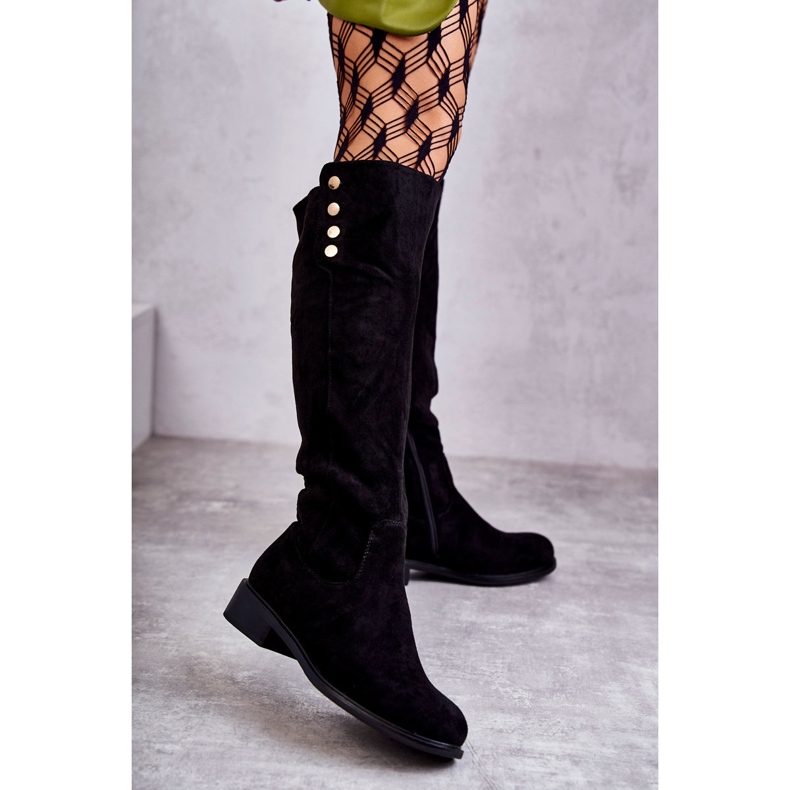 S.Barski Schwarze Laura warme Wildlederstiefel mit flachem Absatz 1