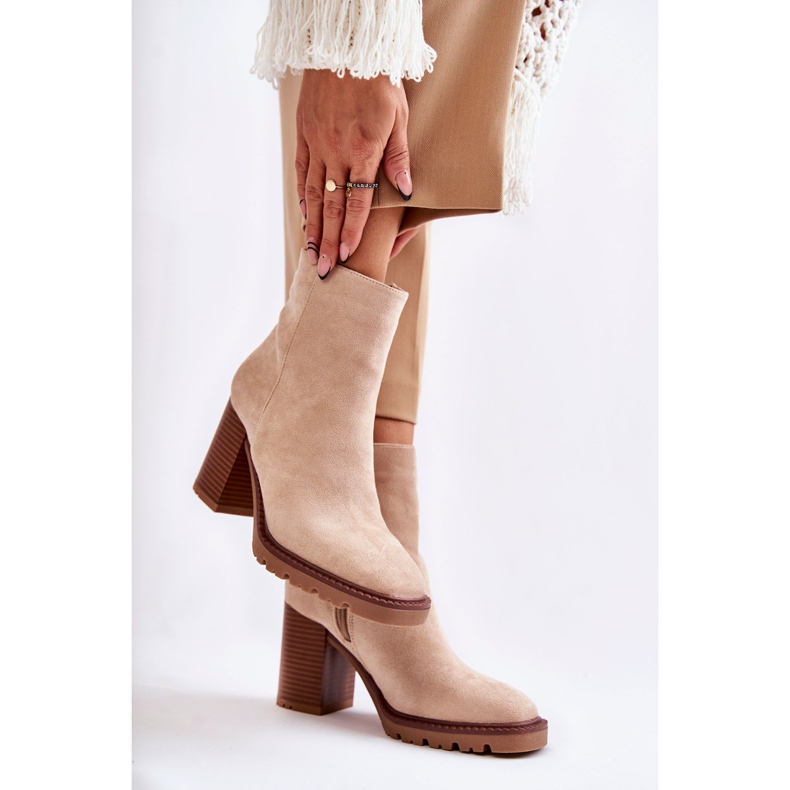 FB1 Damen-Wildlederstiefel mit Absatz und Reißverschluss Beige Odette 2
