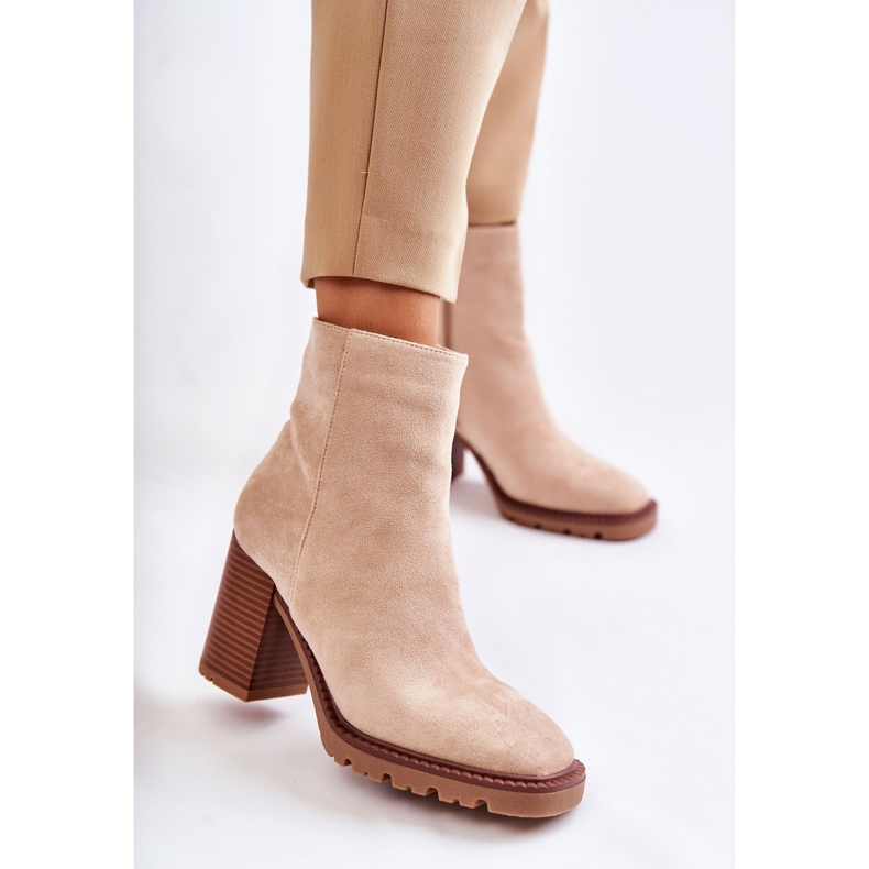 FB1 Damen-Wildlederstiefel mit Absatz und Reißverschluss Beige Odette 1