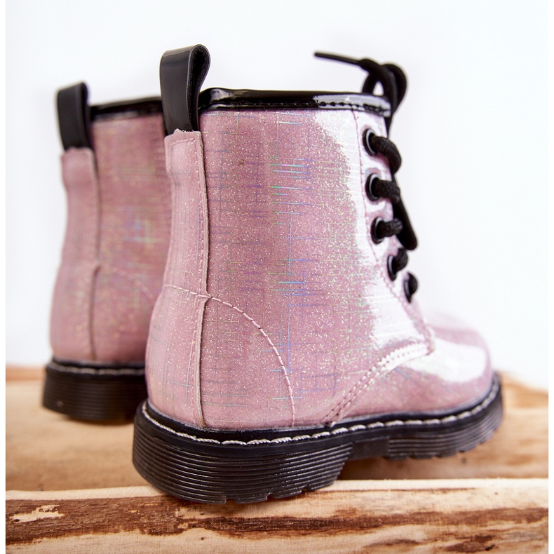 Warme Kinderstiefel mit Reißverschluss in lackiertem Pink Goopy rosa 1