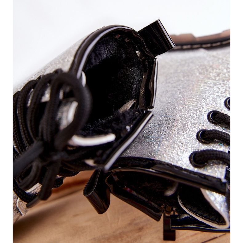 FR1 Warme Kinderstiefel mit Reißverschluss Lackiertes Silber Goopy silber- 2