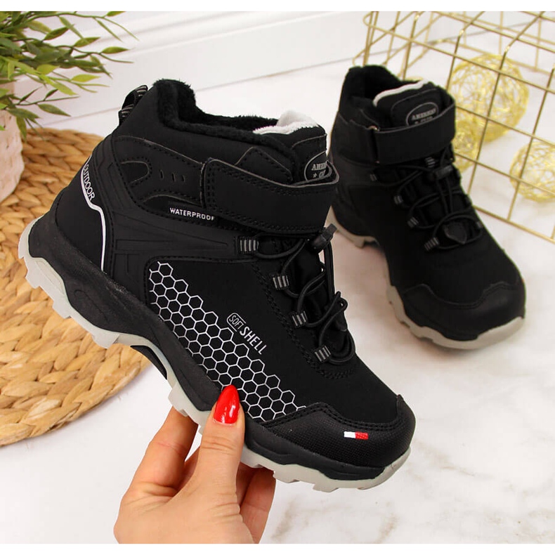 Schwarze, wasserdichte American Club Schneestiefel für Jungen 1