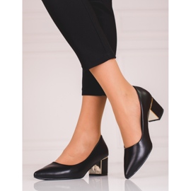 Schwarze Damenpumps auf einem niedrigen Shelovet-Pfosten 1