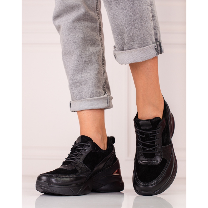 Schwarze Ledersneaker für Damen Shelovet 2