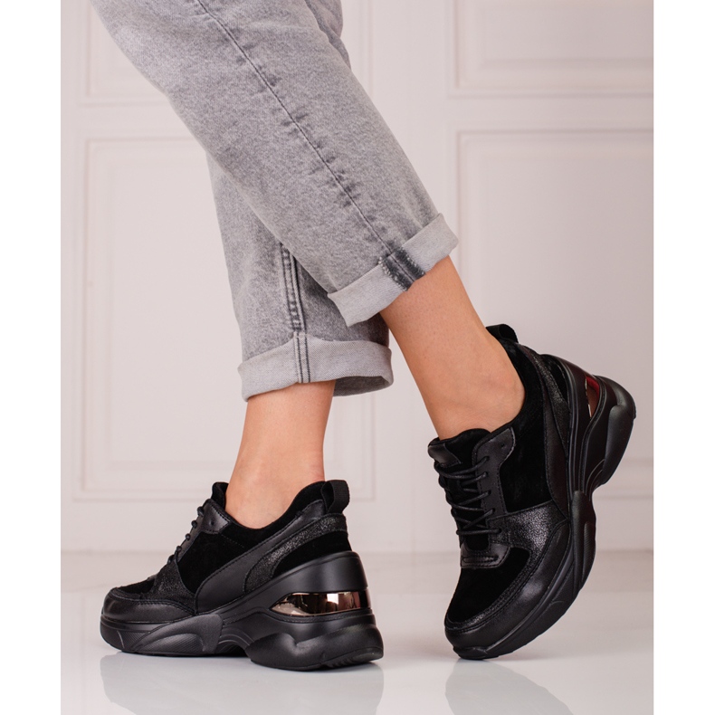 Schwarze Ledersneaker für Damen Shelovet 1