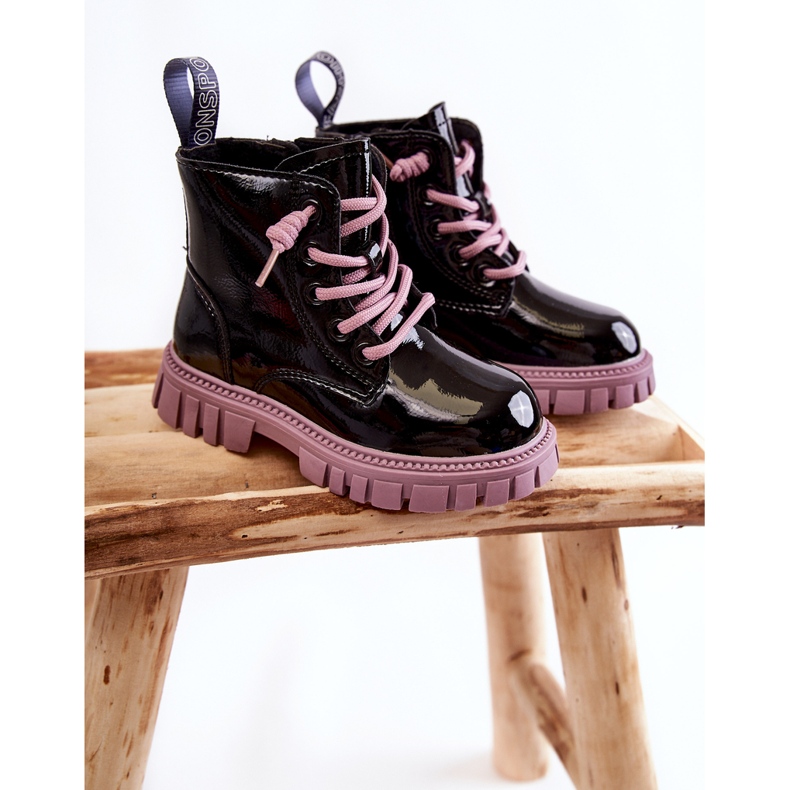 PA1 Lackierte schwarze und violette Heidi Warm Boots lila 2
