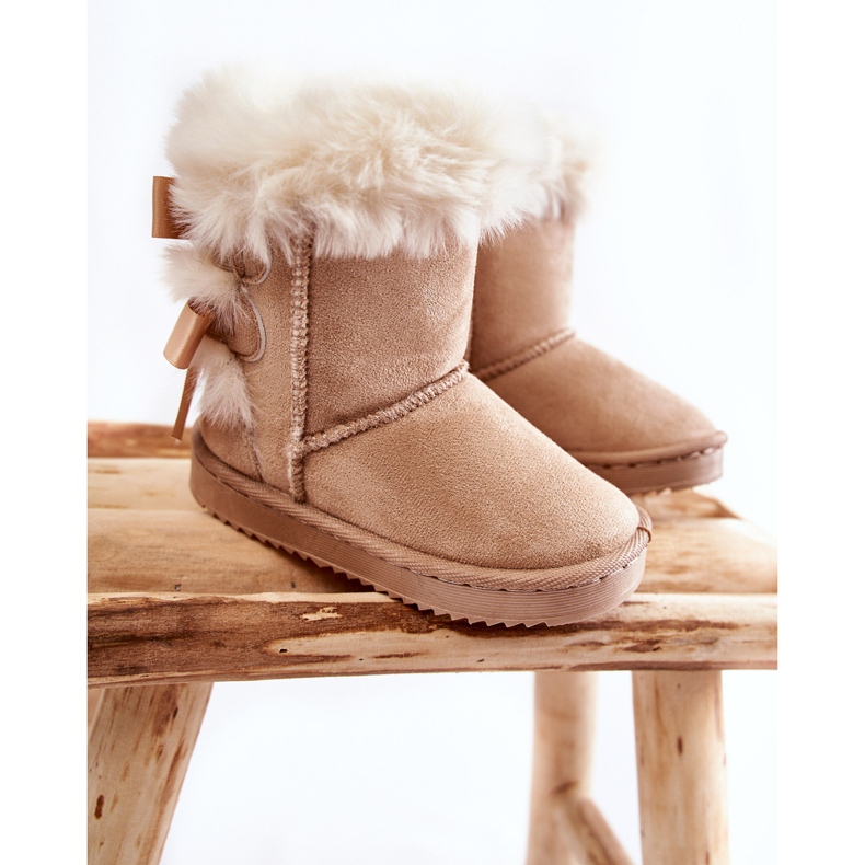 Warme Kinderstiefel mit Schleifen Hellbeige Funky Schneestiefel 1