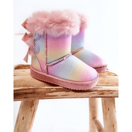 Warme Kinderstiefel mit Schleifen Mehrfarbige flippige Schneestiefel rosa 1