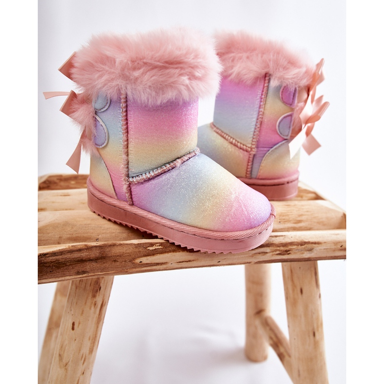 Warme Kinderstiefel mit Schleifen Mehrfarbige flippige Schneestiefel rosa 2