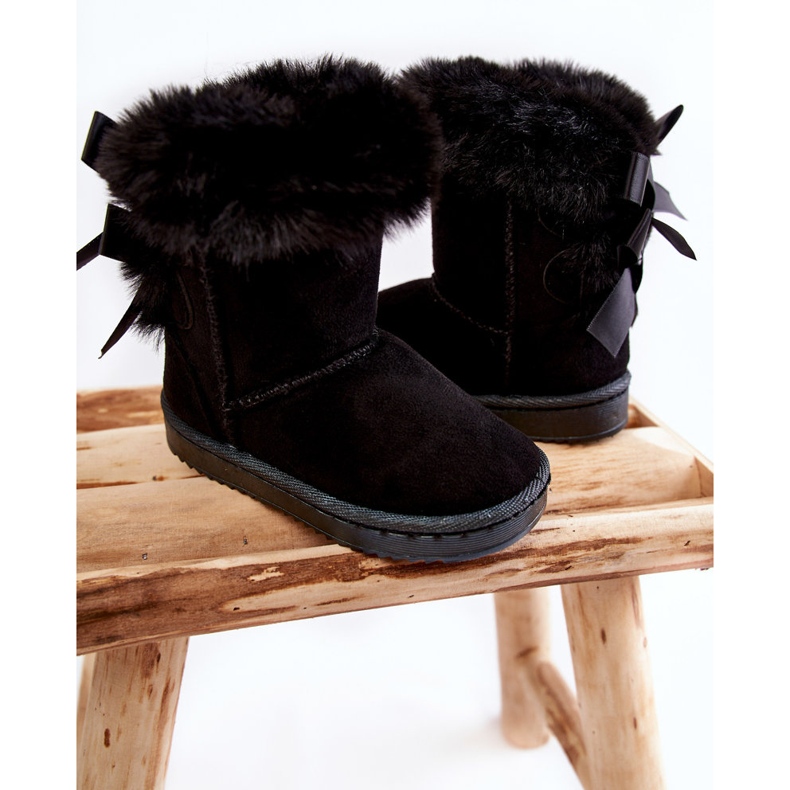 Schwarze warme Kinderstiefel mit Schleifen Funky Black Snow Boots 2