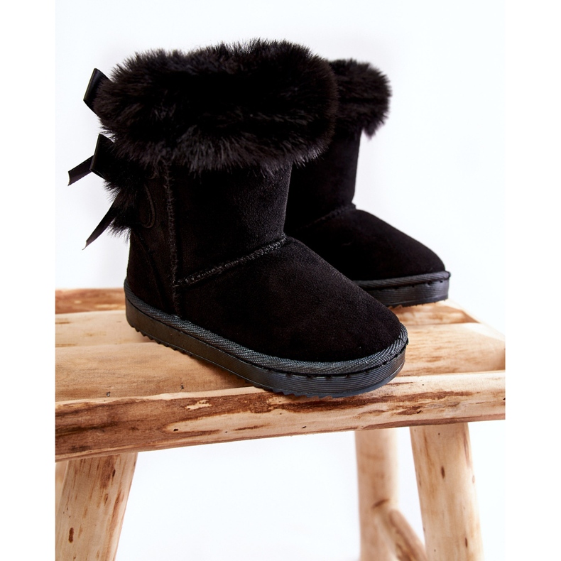 Schwarze warme Kinderstiefel mit Schleifen Funky Black Snow Boots 1