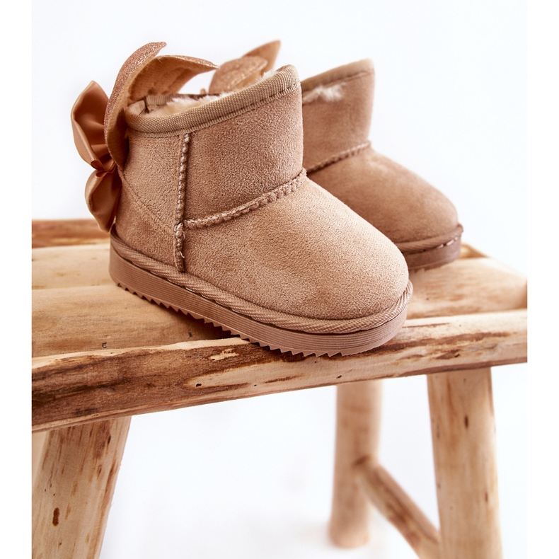 Beige Meriva warme Schneestiefel für Mädchen mit Schleifen 2