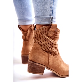 FB1 Durchbrochene Cowboystiefel aus Wildleder mit Nähten Camel Elvire B-829 braun 2