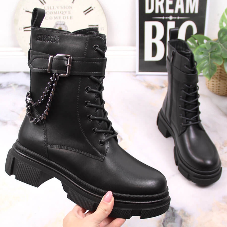 Schwarze Ledertaschen für Frauen mit einer Kette, warmer schwarzer Big Star KK274486 1