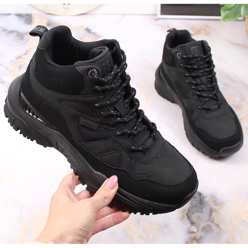 Black Big Star KK274356 Sport Damen schwarze Plateaustiefel 1