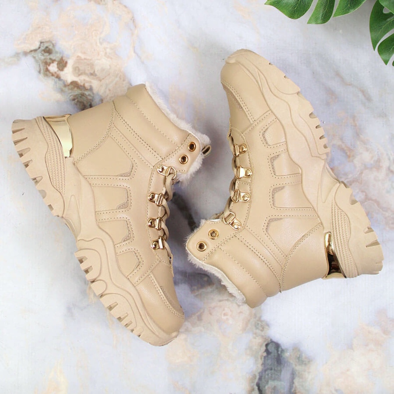 Damen-Schneestiefel mit Plateau und Pelzbeige NEWS 1