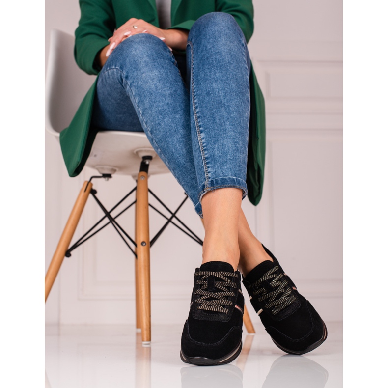 Damen-Ledersneaker auf der Shelovet-Plattform schwarz 1