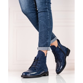 W. Potocki Eleganter Damenstiefel mit flachem Absatz von Potocki marineblau blau 1