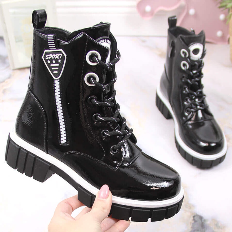 S.Barski Schwarz isolierte Lackstiefel für Mädchen von S. Barski 1