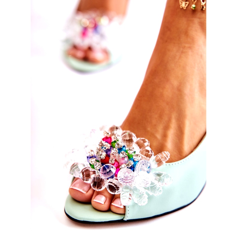 Modische Leder Pumps Sandalen mit grüner Meriss 1450-0 Dekoration 4