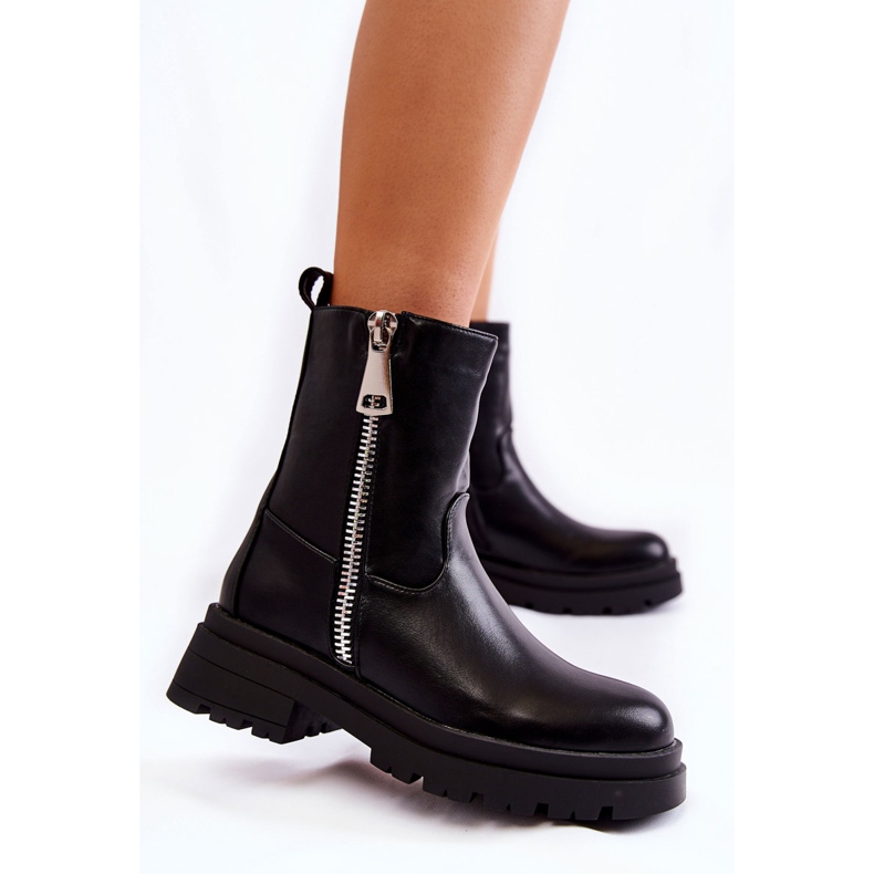 PG1 Schwarze Jette warme Damenstiefel mit Reißverschlüssen 1