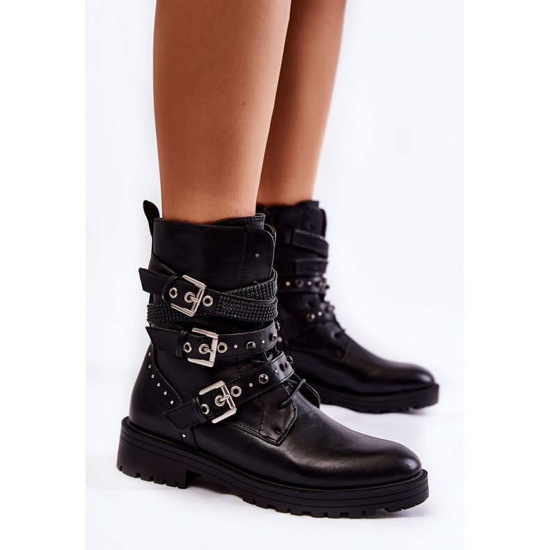 PG1 Warme Damenstiefel mit Streifen Plain Black Lambert schwarz 2