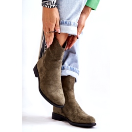 S.Barski Flache Fersenstiefel aus Wildleder für Damen Grün Fiorenz HY66-66 3