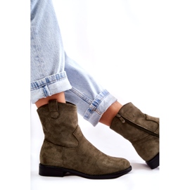 S.Barski Flache Fersenstiefel aus Wildleder für Damen Grün Fiorenz HY66-66 2