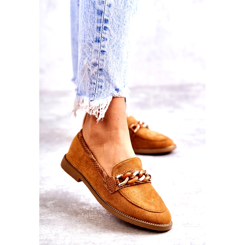 FB2 Damen-Loafer aus Wildleder mit einer Kette Camel Nolie braun 1