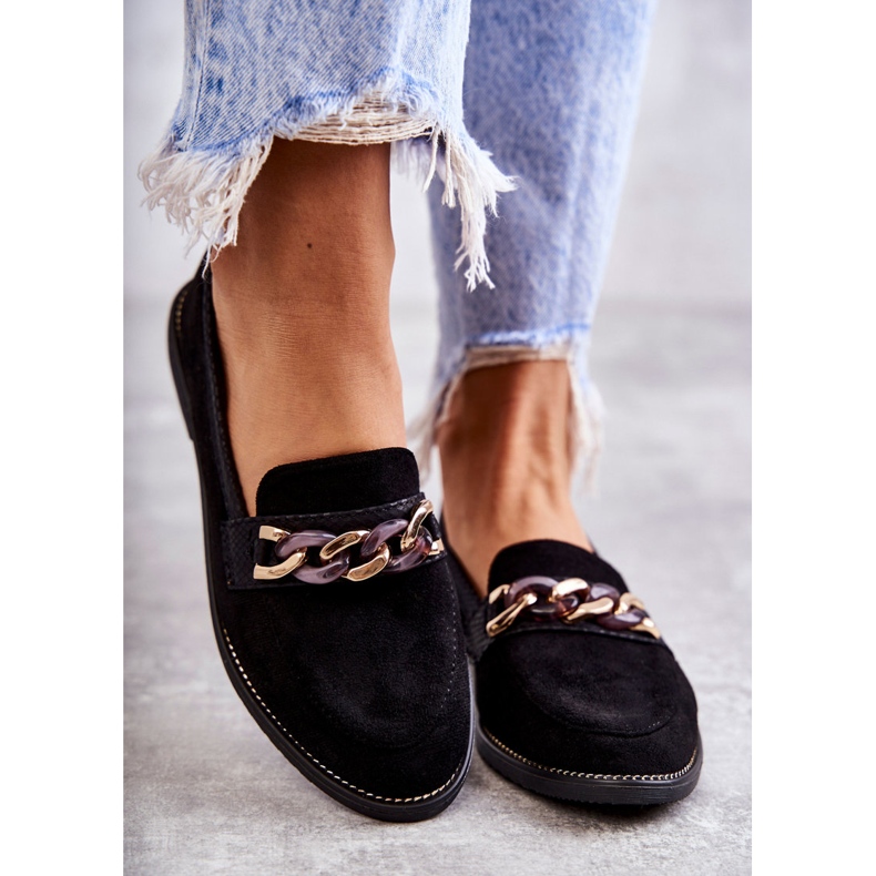 FB2 Damen-Loafer aus Wildleder mit einer Kette mit schwarzen Nägeln 1