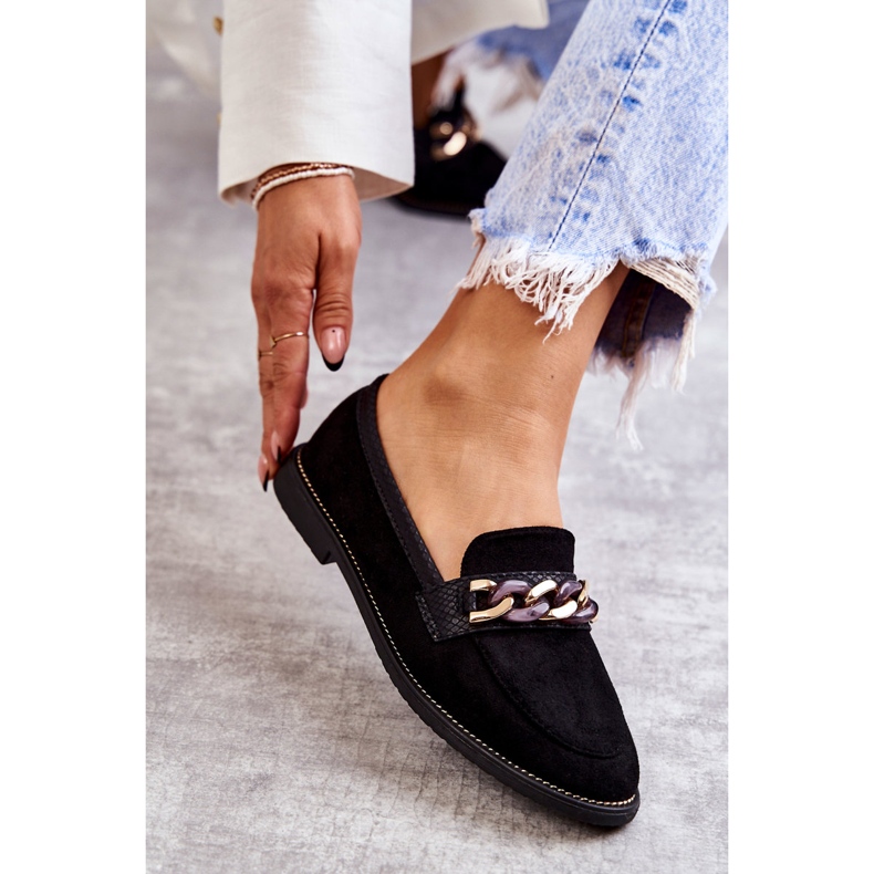 FB2 Damen-Loafer aus Wildleder mit einer Kette mit schwarzen Nägeln 4