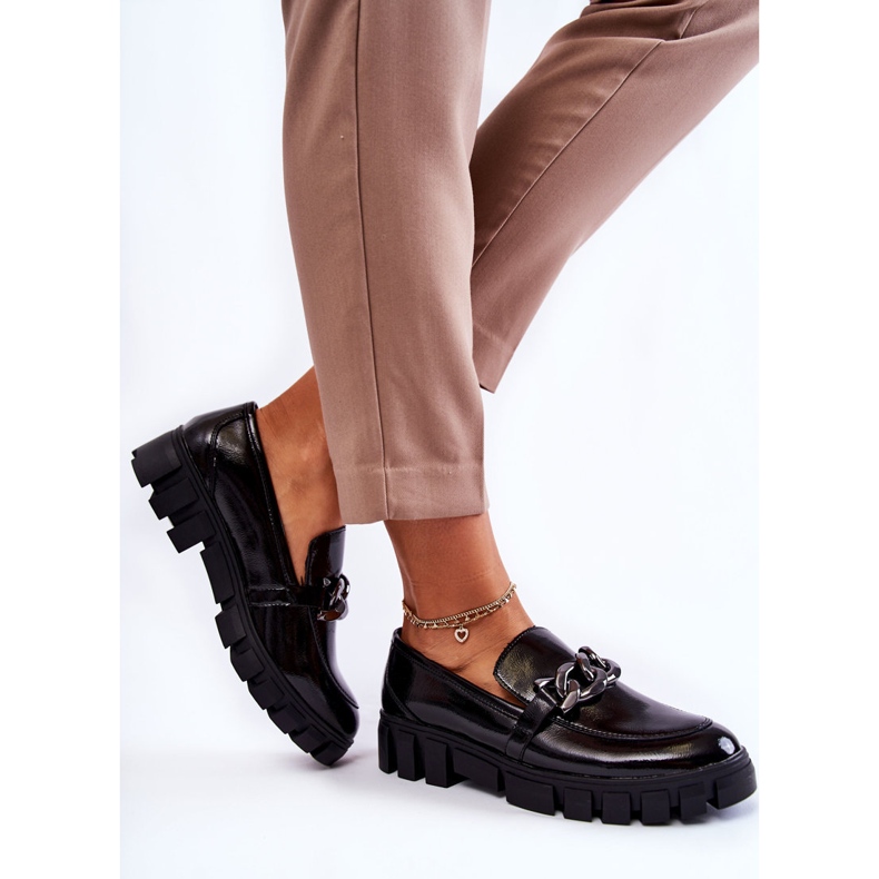 Sergio Leone Lackierte Loafer auf der Black Inger-Plattform schwarz 2