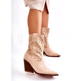 FB1 Modischer Cowboystiefel aus Wildleder mit Blumen beige Coralie B-818 2