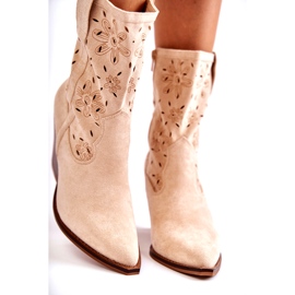 FB1 Modischer Cowboystiefel aus Wildleder mit Blumen beige Coralie B-818 3